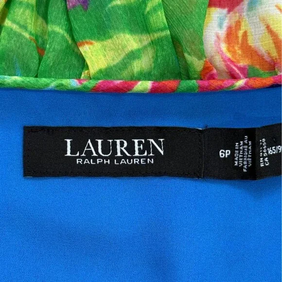 Lauren Ralph Lauren Black Label Georgette Tiered Dress Tropical Size 6 Petite - Picture 4 of 9